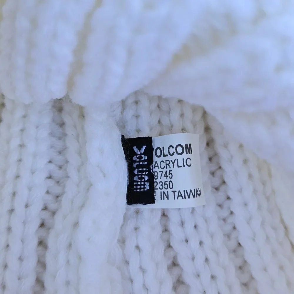 Volcom White with Hot Pink Trim Chunky Knit Beanie